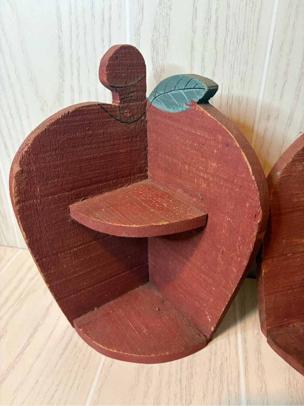 Wooden Apple-Shaped Wall Shelf Rack Set Of 2 Kitsch